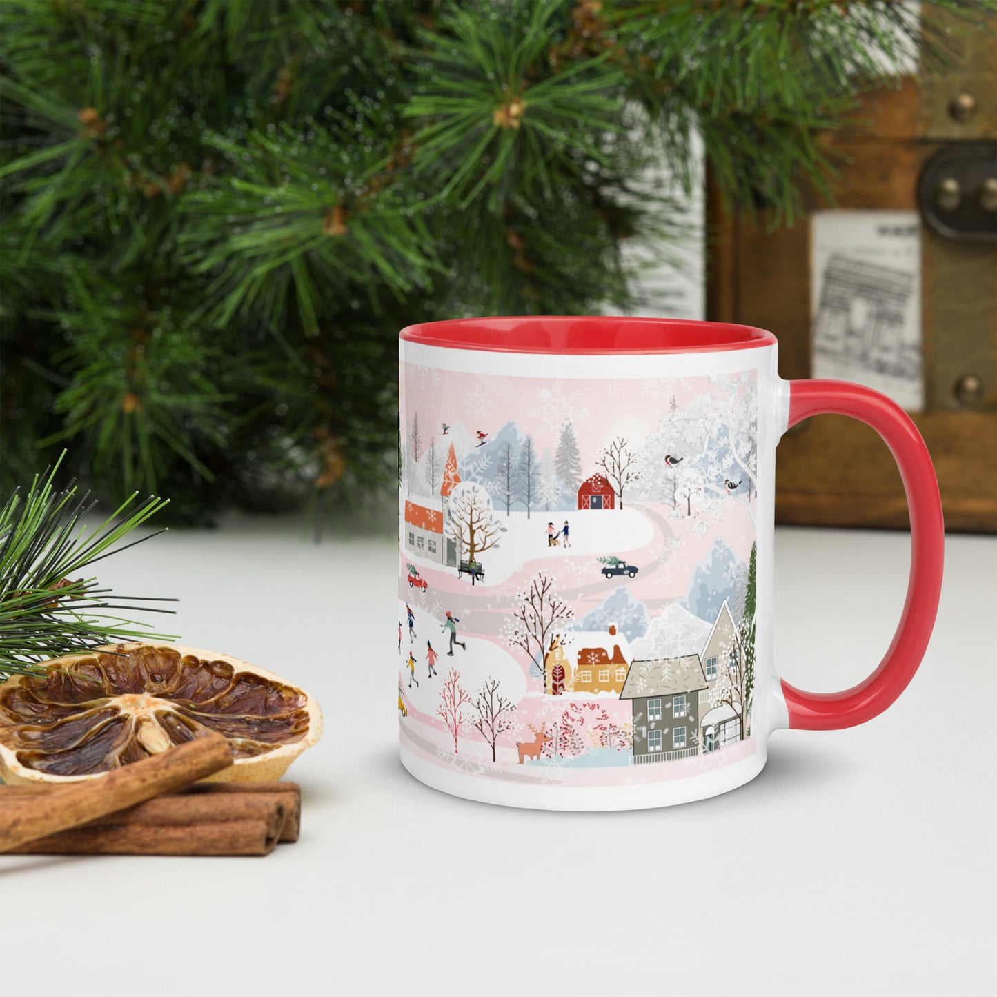 Winter Town Pink 11 oz Ceramic Mug