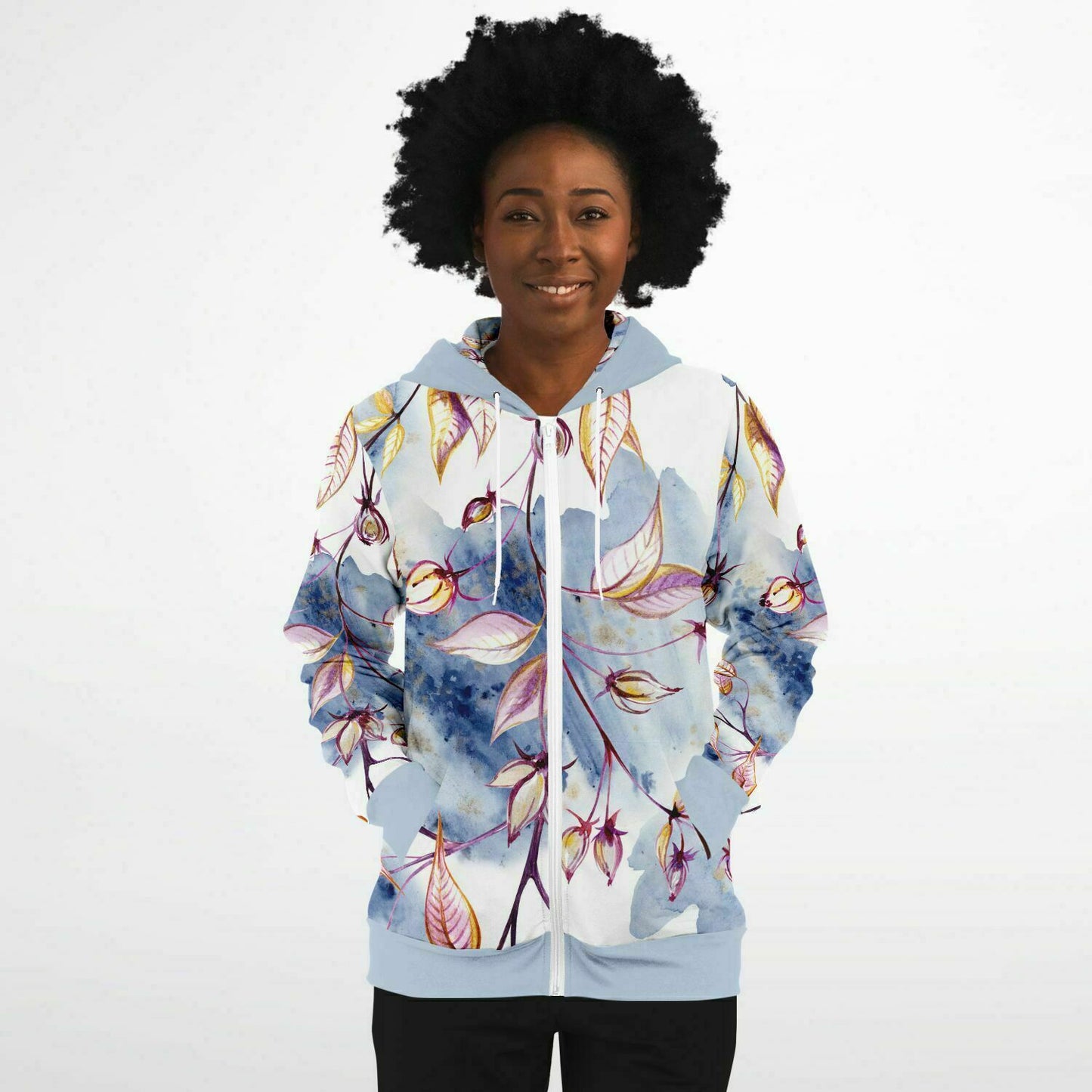 Blue Leaves Zip Hoodie Unisex