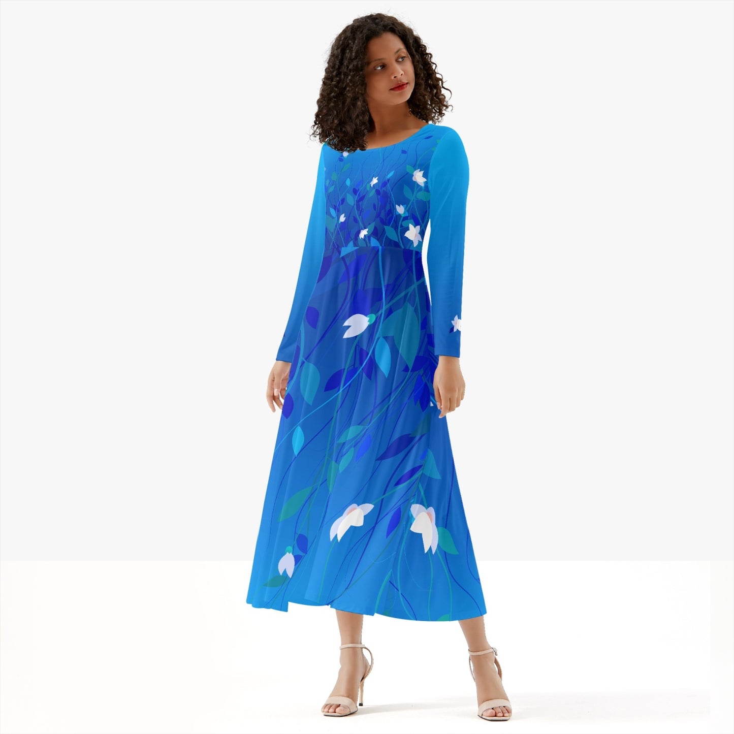 Blue Flowers Women's Long Sleeve Dress