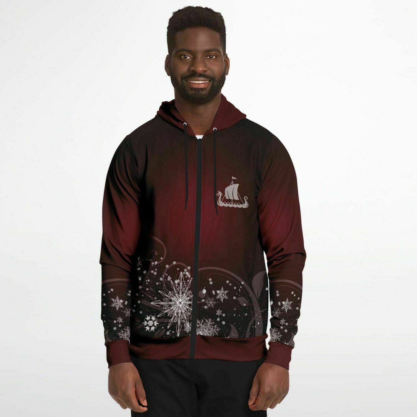 Dark Red Snowflake Zip Hoodie -ghost
