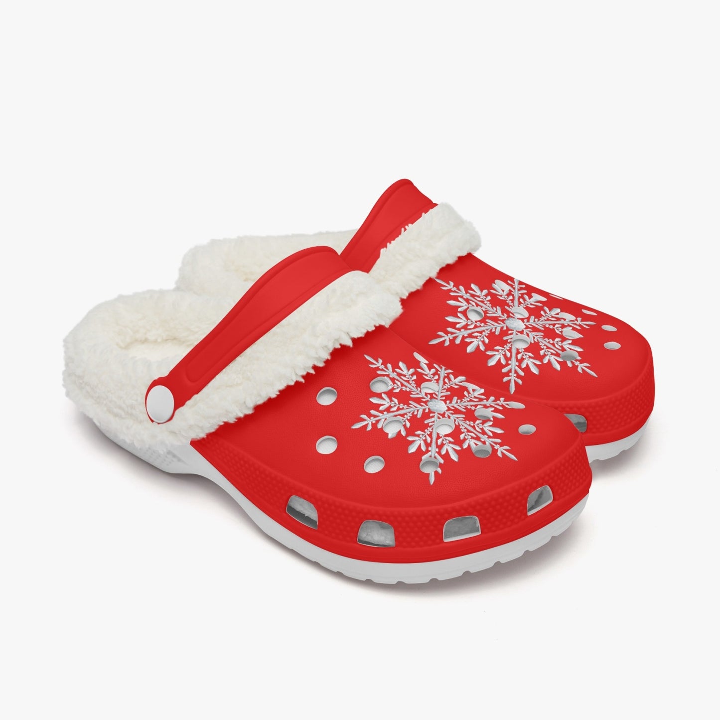 Red Snowflakes Lined  Clogs (Big Kids to Adult Sizes)