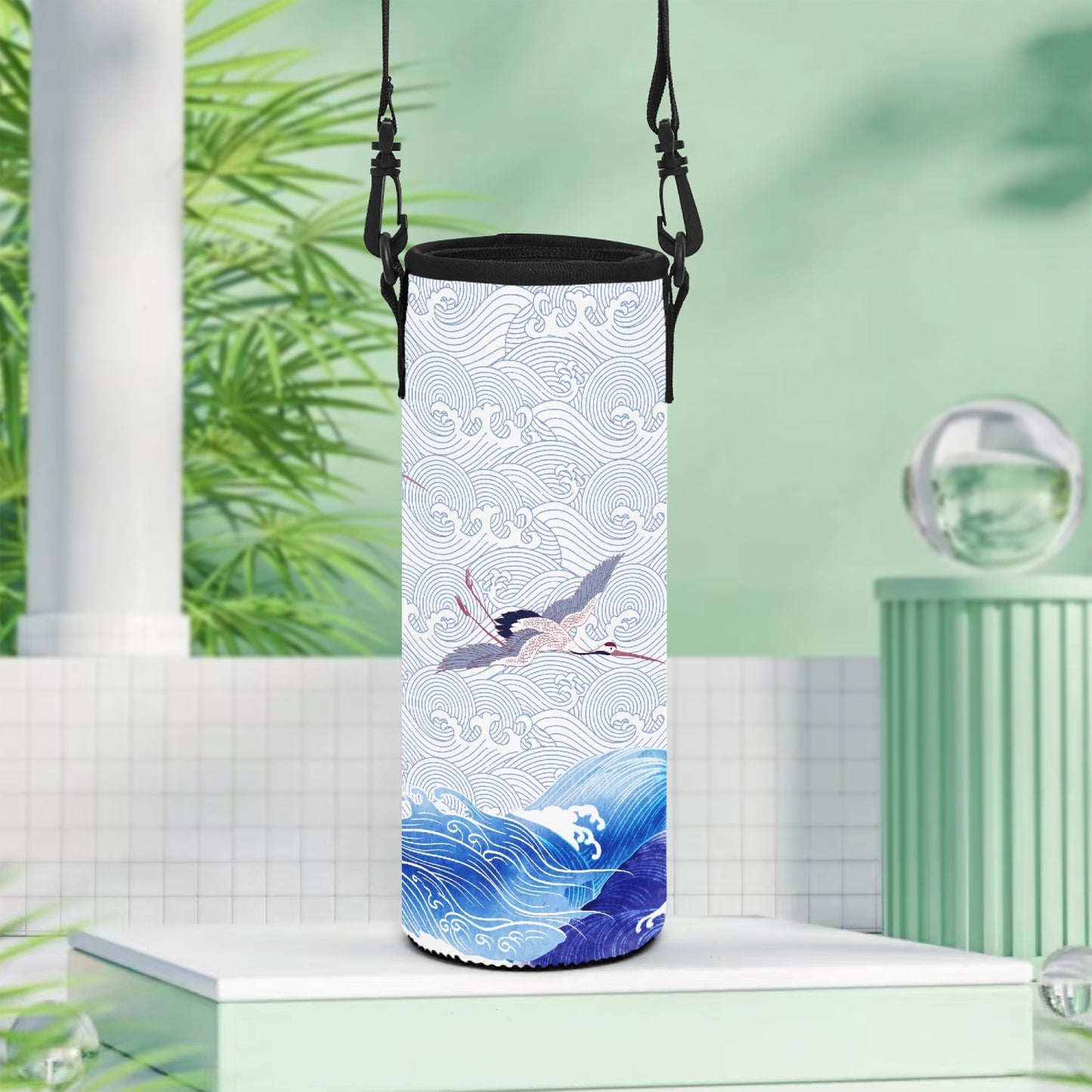 Waves & Cranes Vacuum Bottle Crossbody Bag (2 sizes)
