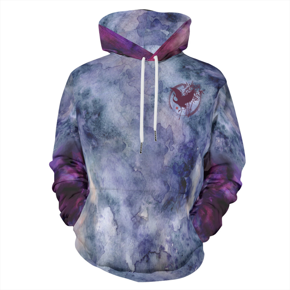 Marble Cotton Hoodie - grey/purple -dark red crane