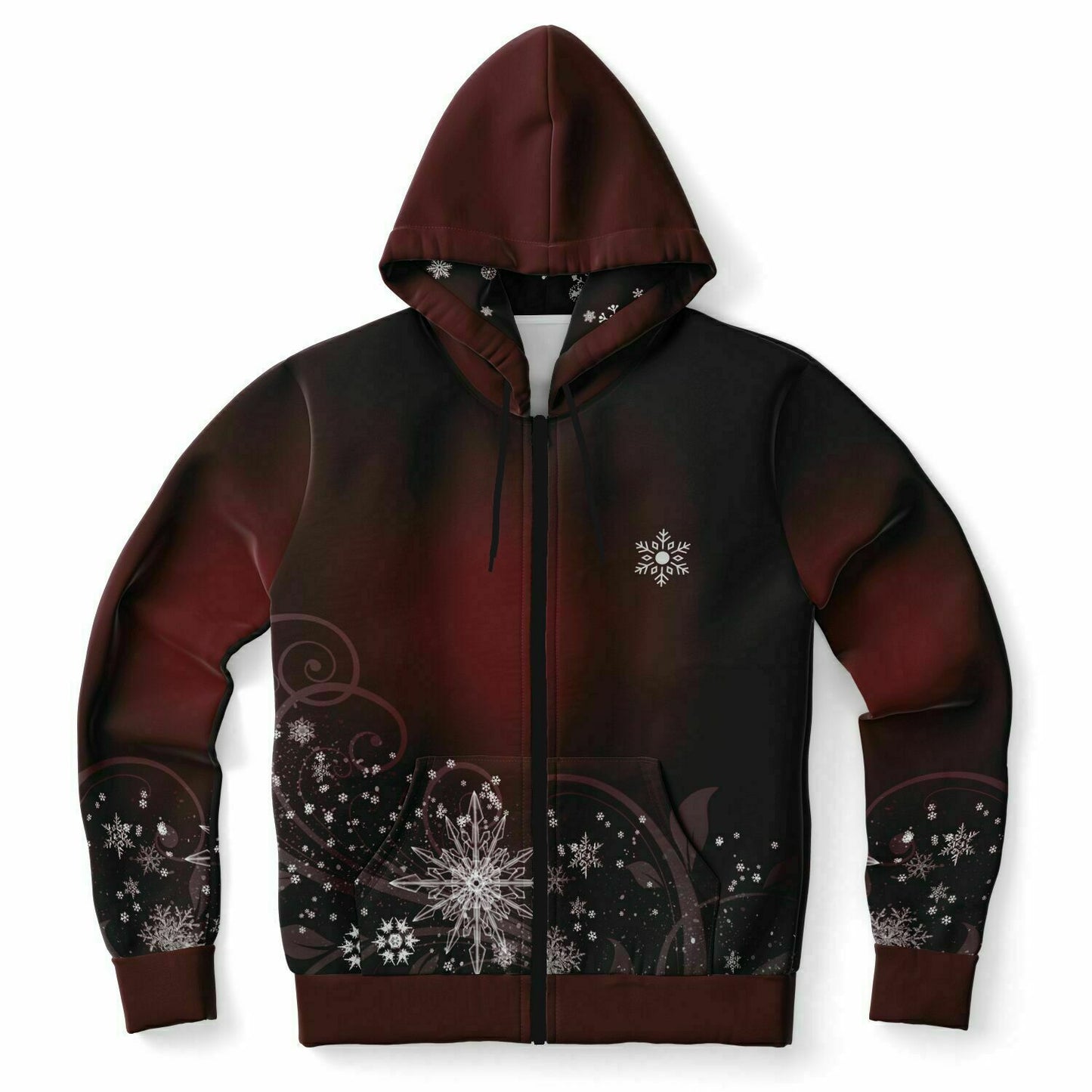 Dark Red Snowflake Zip Hoodie