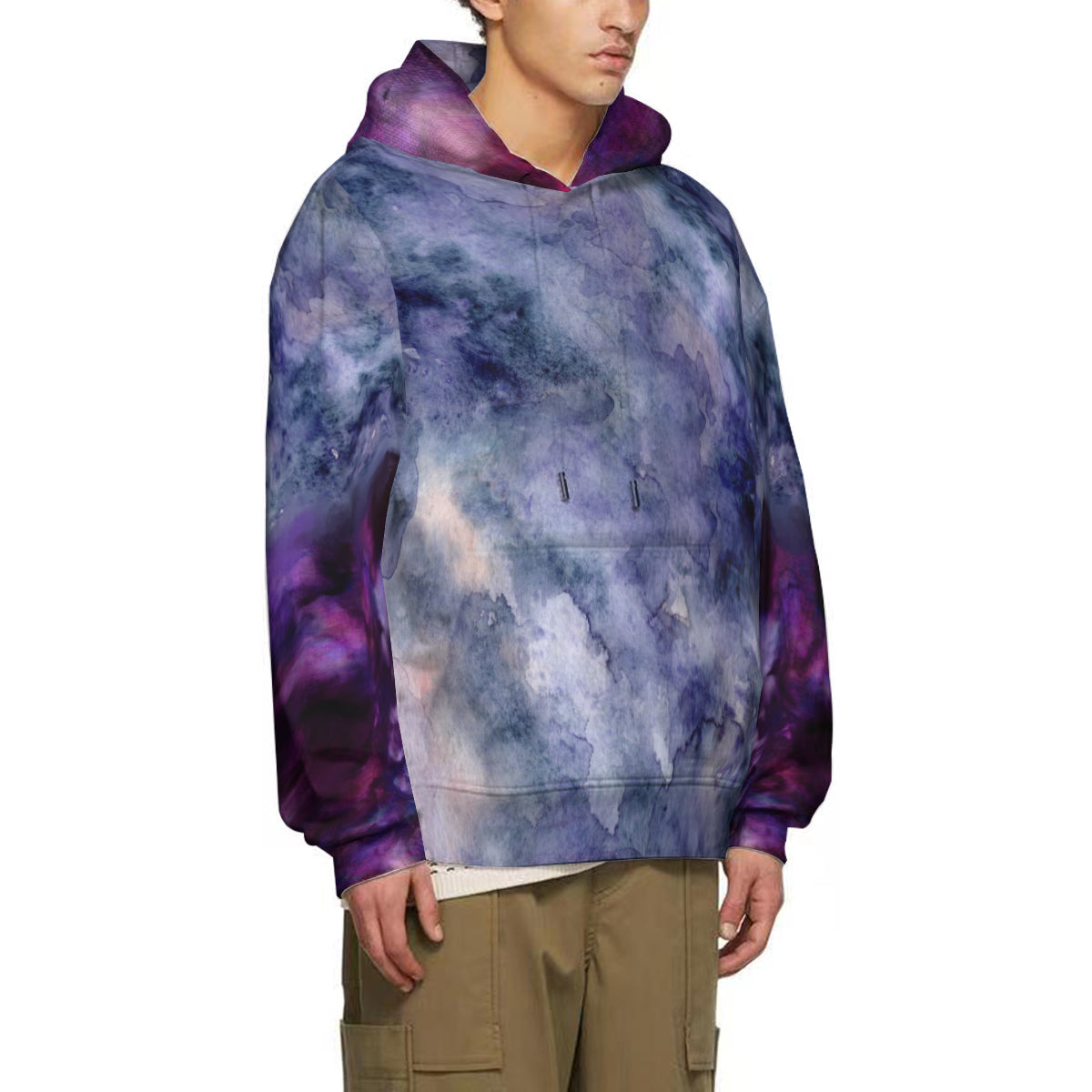Marble Cotton Hoodie - grey/purple