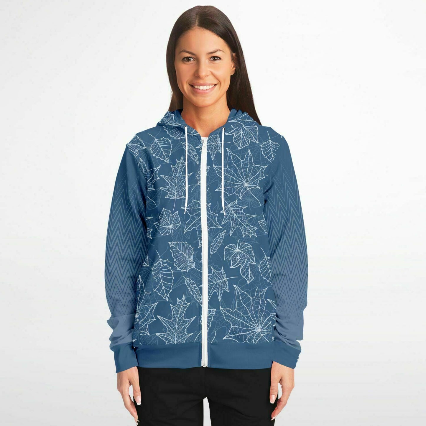 Blue Leaves Zip Hoodie Unisex