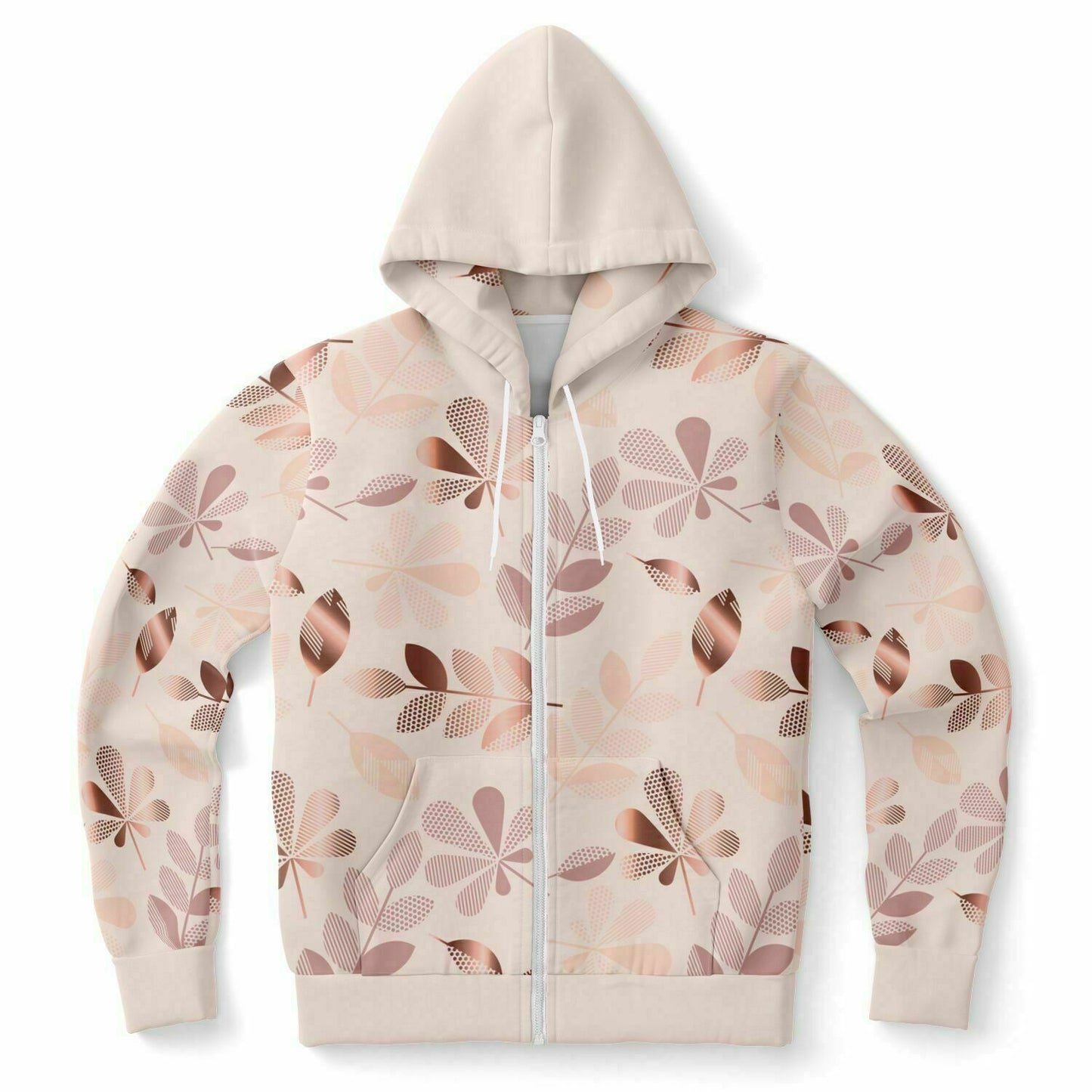 Pale Pink Leaves Zip Hoodie