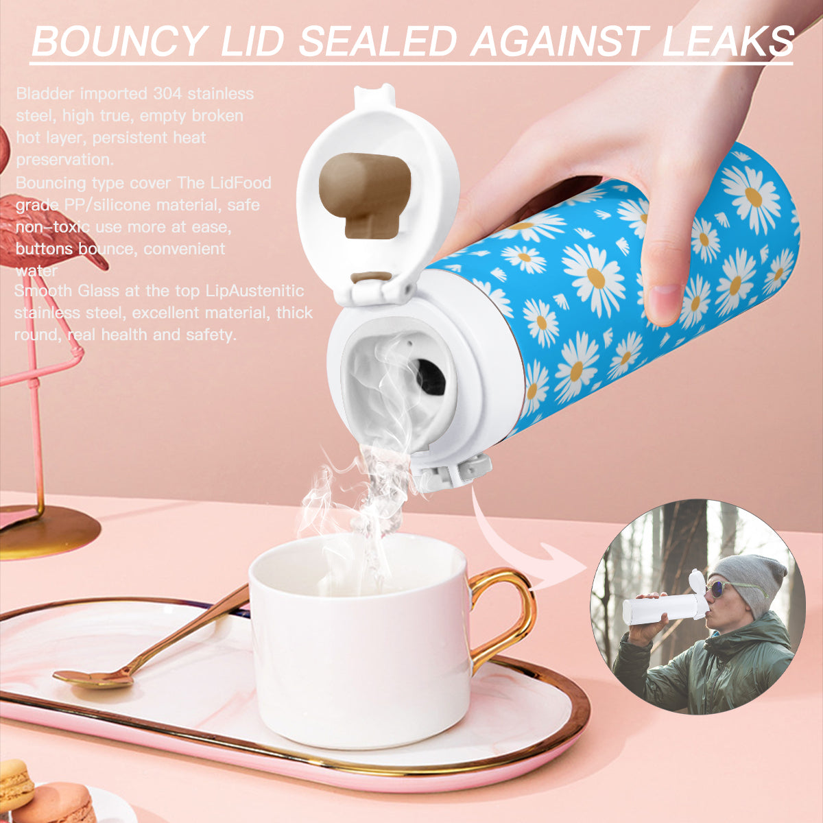 Daisies Outdoor Tumbler (354ml/12oz) | Stainless Steel 304 - light blue