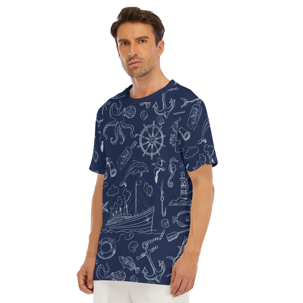 Dark Blue Marine Cotton T-shirt -full cover