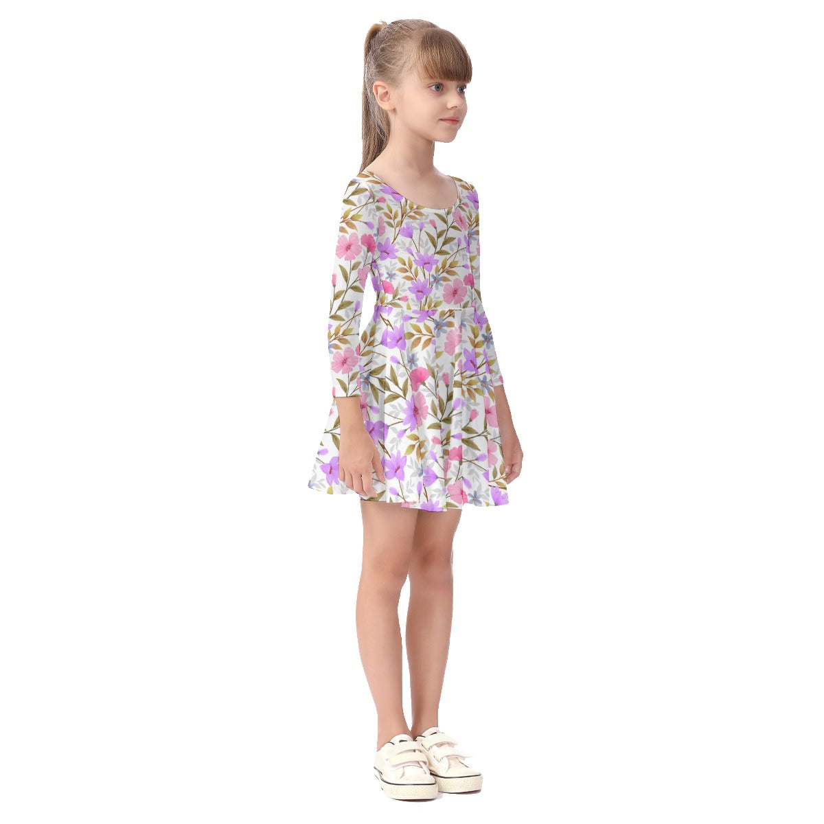 Summer Flowers 1 Girl's Long Sleeve Dress