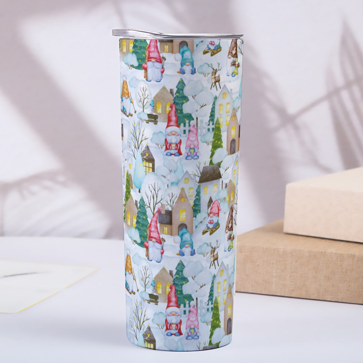 Gnome's Town in Winter 20oz Skinny Tumbler Stainless Steel