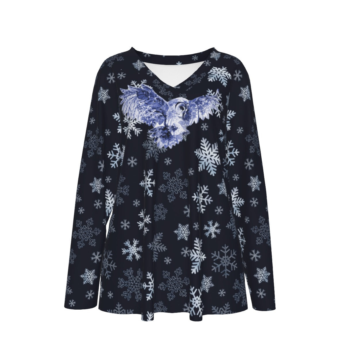 Winter Owl Women's V-neck T-shirt With Long Sleeve