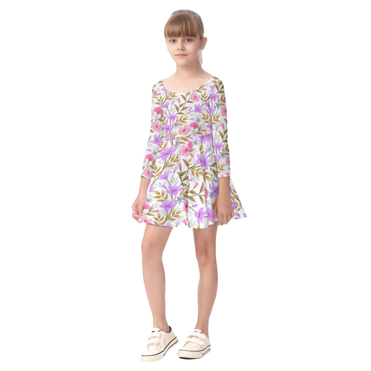 Summer Flowers 1 Girl's Long Sleeve Dress