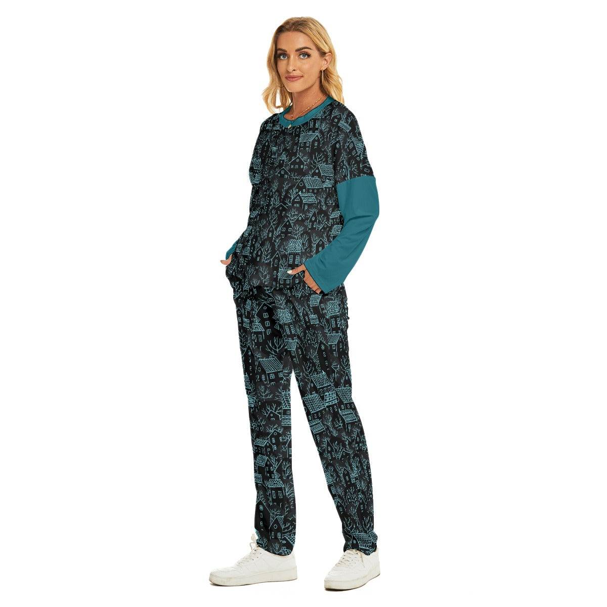 Winter Town Women's Pajama Suit - dark teal 1