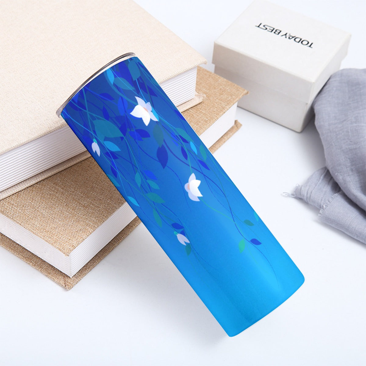 Blue Cascading Flowers Skinny Tumbler 20OZ