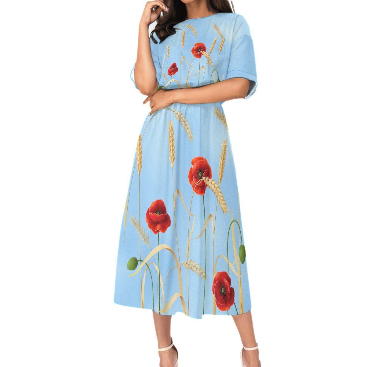Poppies on blue maxi dress 2