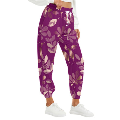 Berry Gold Leaves Women's Pants With Drawstring