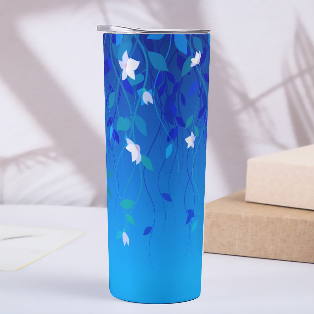 Blue Cascading Flowers Skinny Tumbler 20OZ