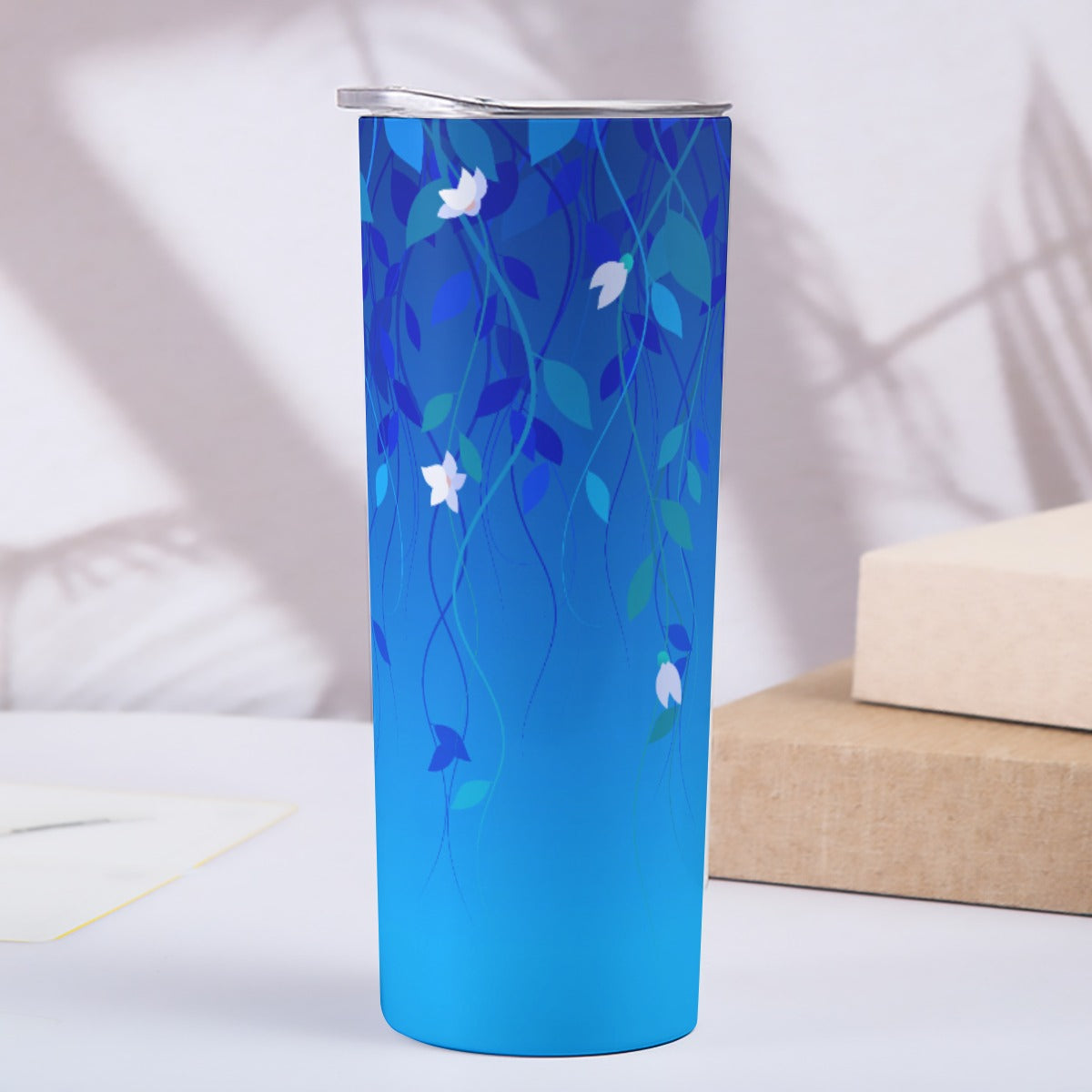 Tropical Flowers 20oz Skinny Tumbler Stainless Steel (blue)