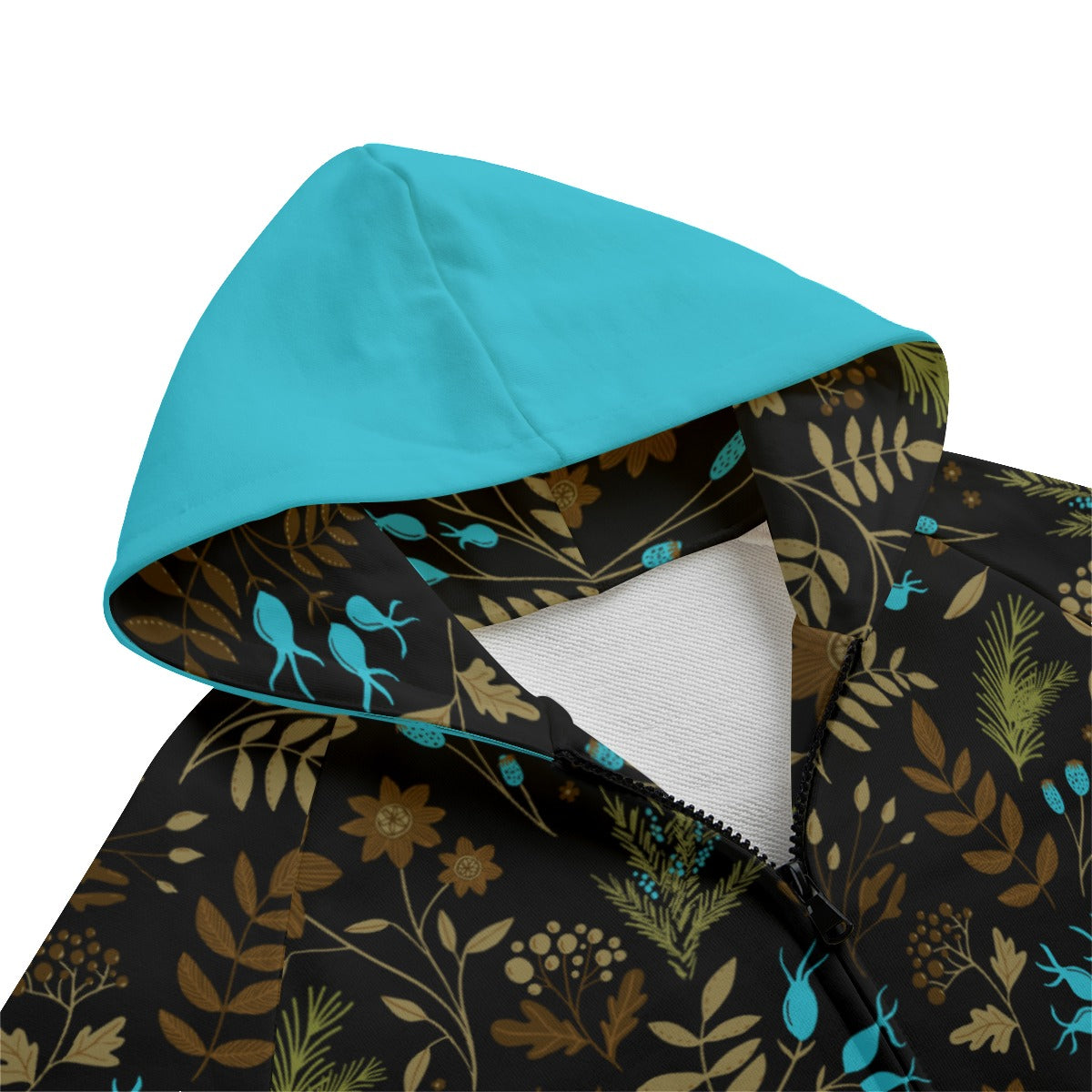 Dark Brown-Blue Leaves Kids Cotton Zip Hoodie