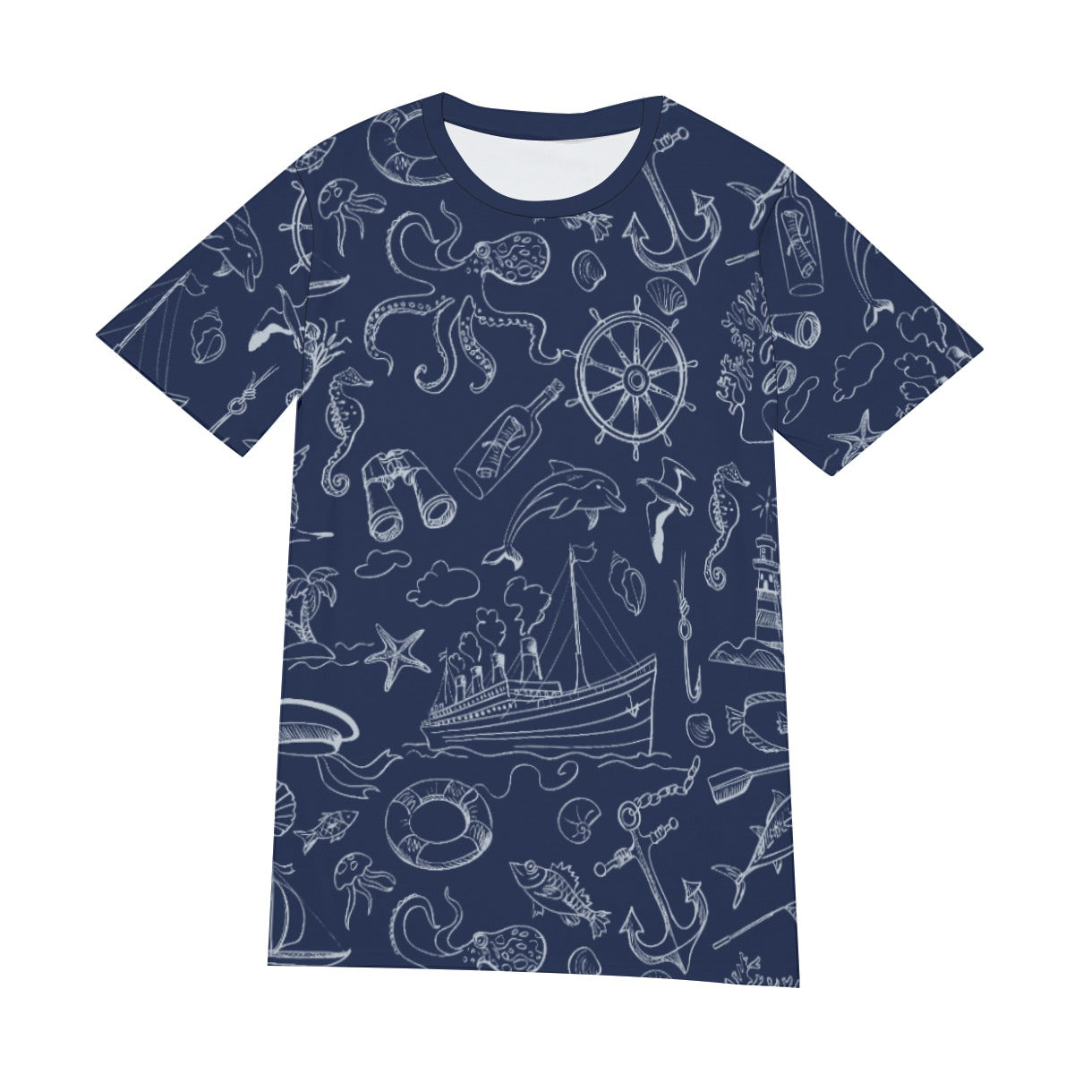 Dark Blue Marine Cotton T-shirt -full cover