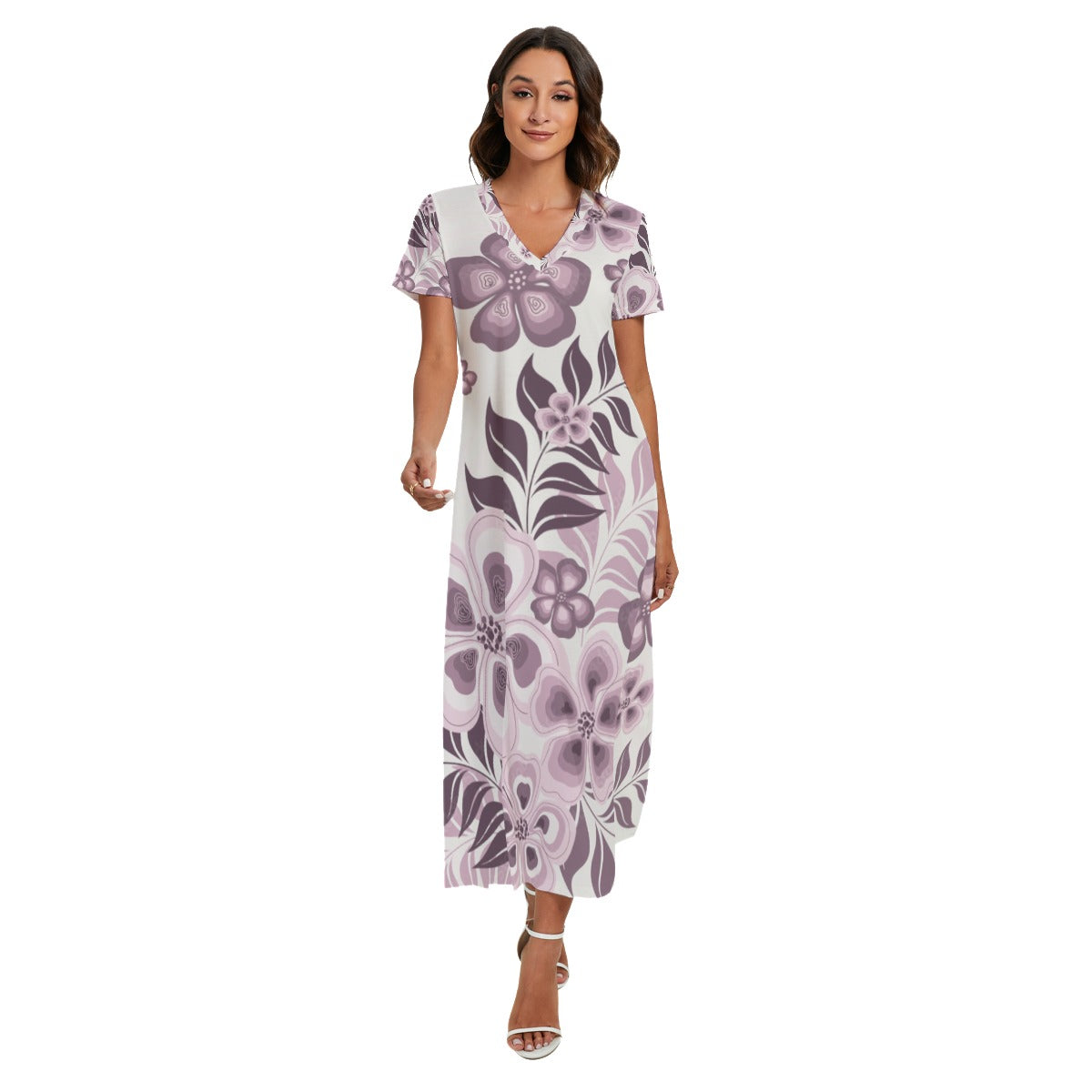Purple flowers maxi dress