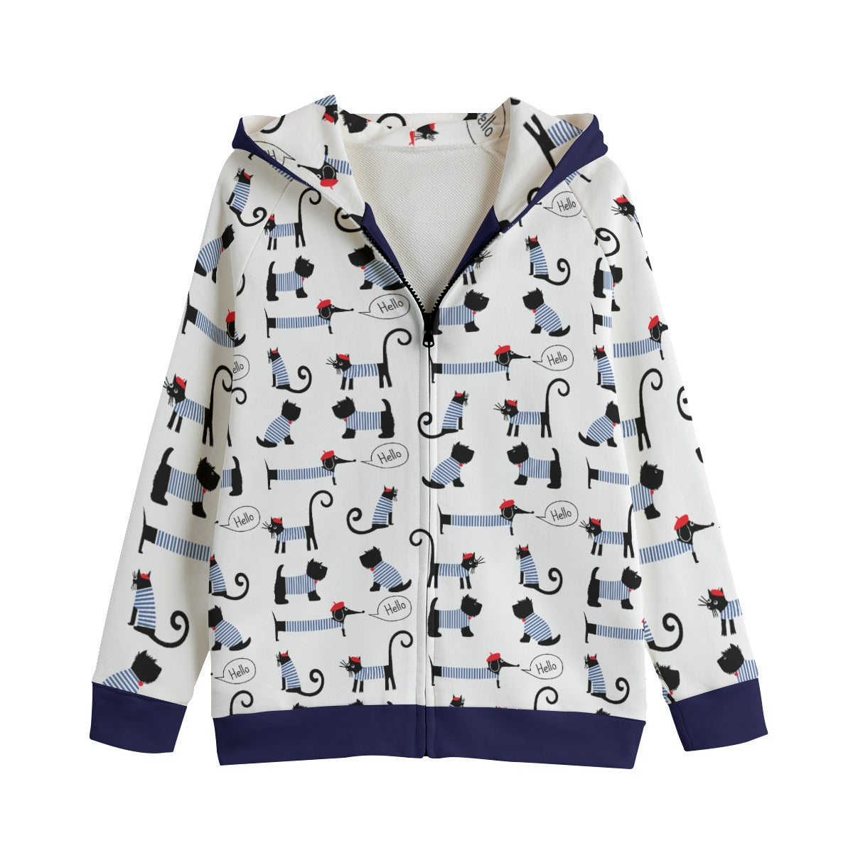 Marine Cats and Dogs Kids Cotton Zip Hoodie