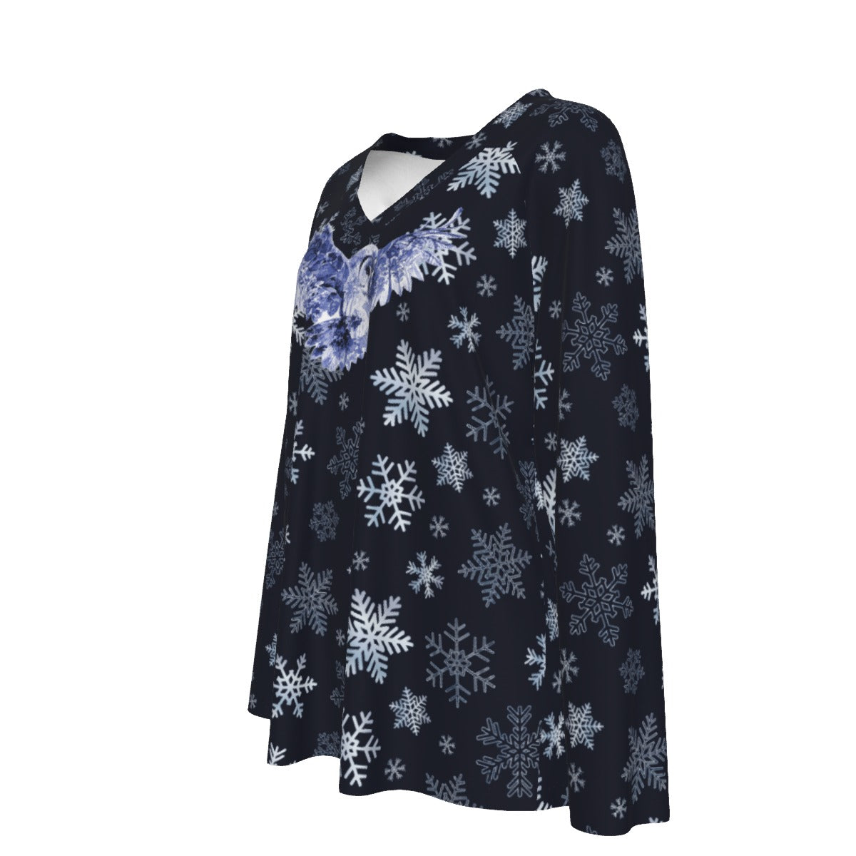 Winter Owl Women's V-neck T-shirt With Long Sleeve
