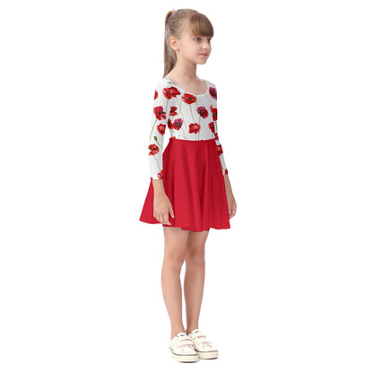 Red Poppies Kid's Long Sleeve Dress