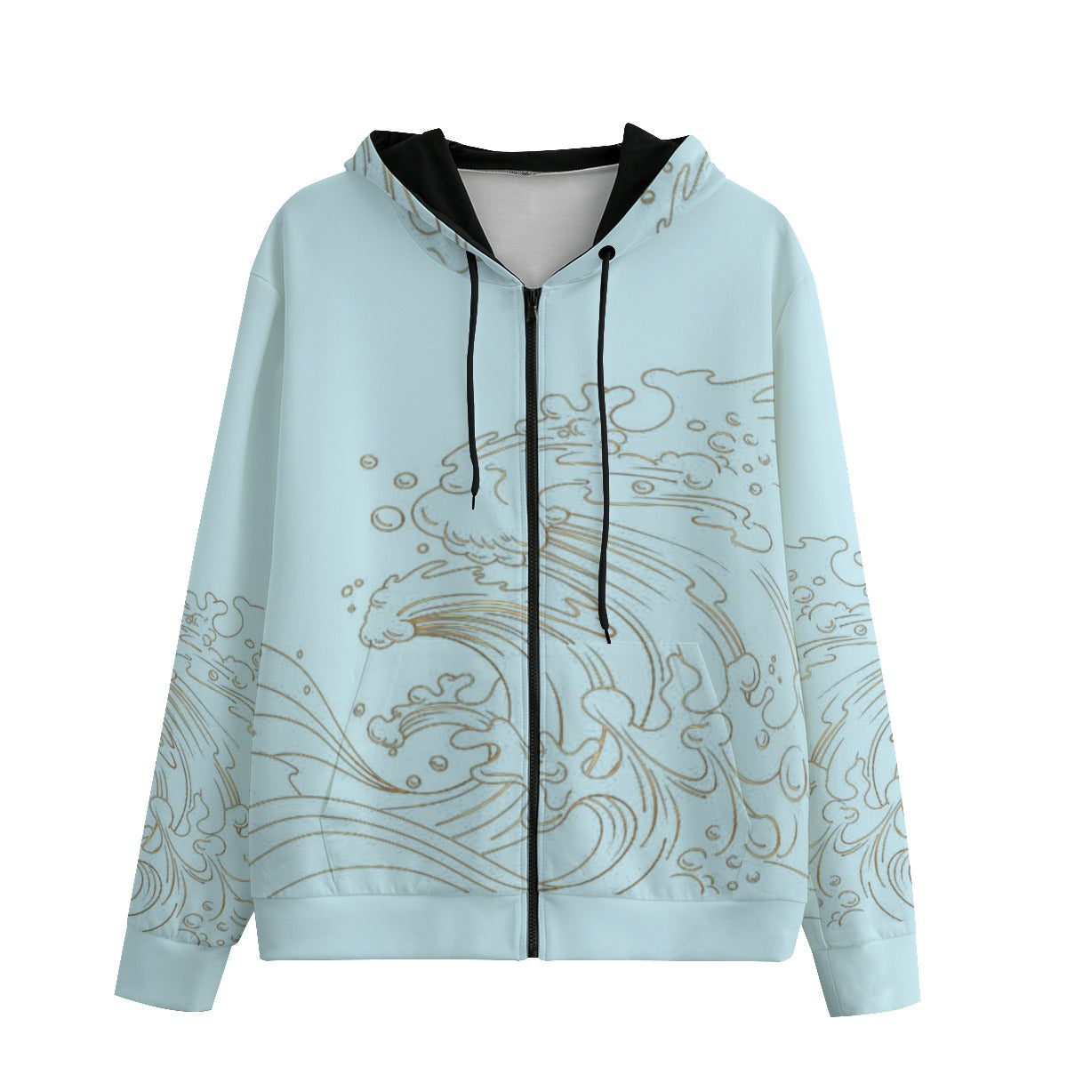 Light Blue Wave Unisex Hoodie With Zipper Closure | 310GSM Cotton