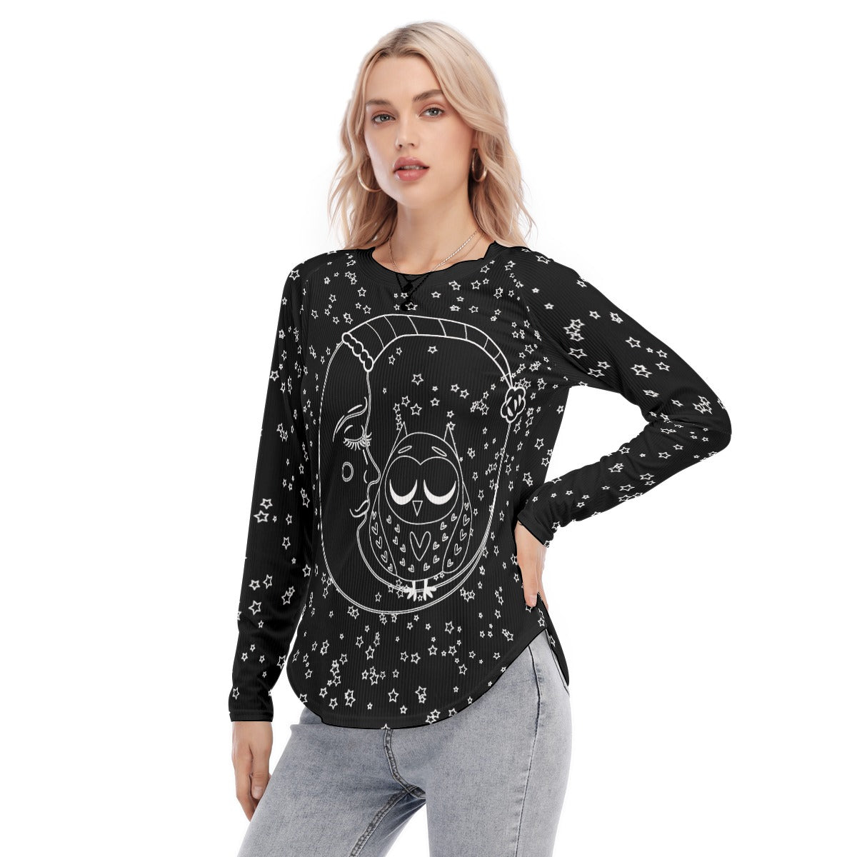 Owl on the Moon Women's  Long Sleeves Blouse