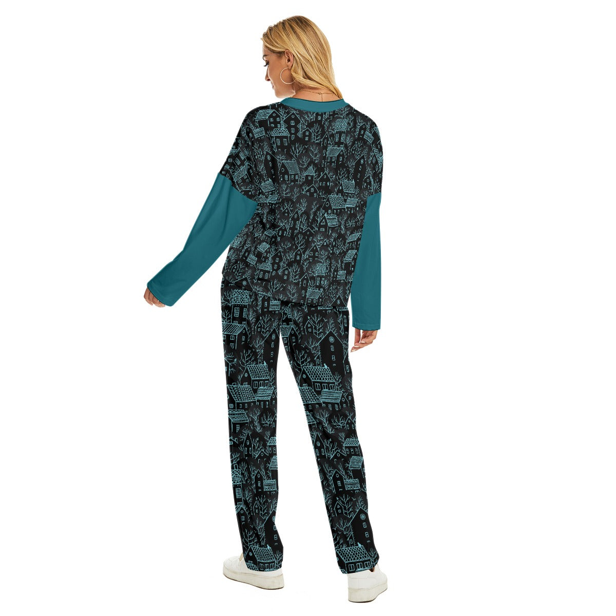 Winter Town Women's Pajama Suit - dark teal 1