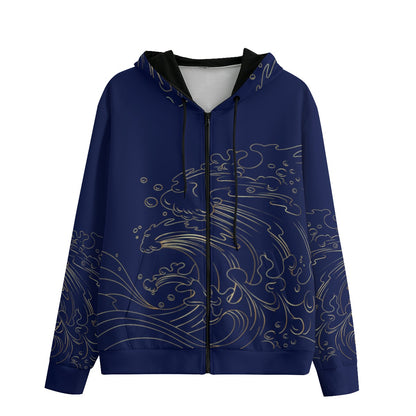 Blue Wave Unisex Hoodie With Zipper Closure | 310GSM Cotton