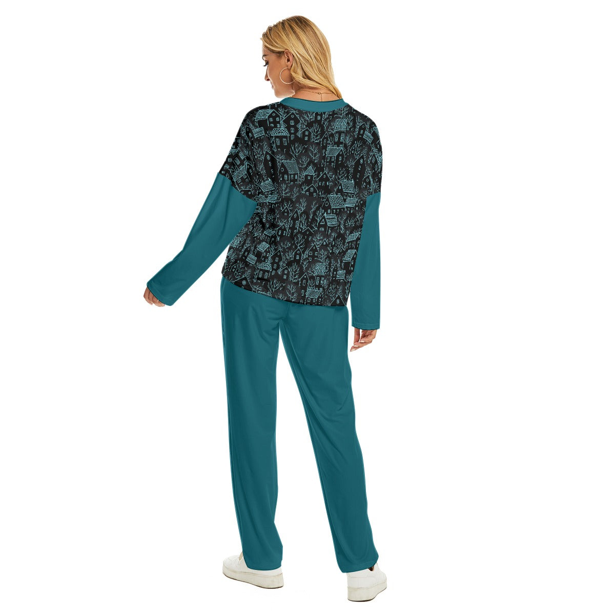 Winter Town Women's Pajama Suit - dark teal 2