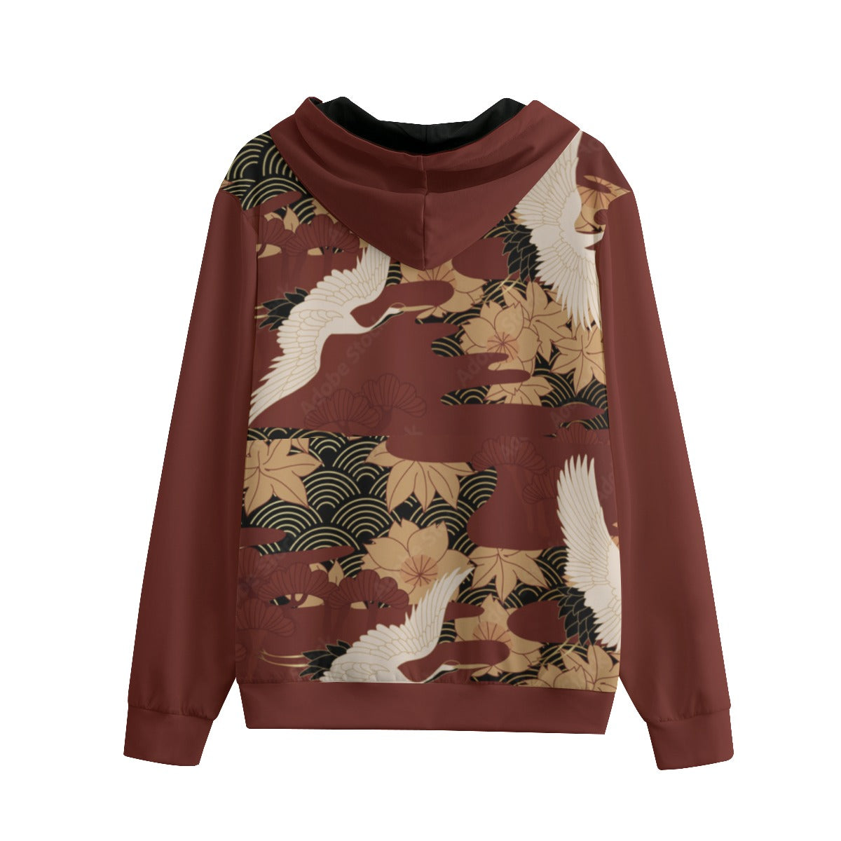 Brown Cranes Unisex Hoodie With Zipper Closure | 310GSM Cotton