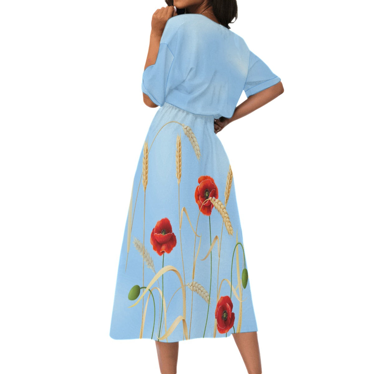 Poppies on blue maxi dress 2