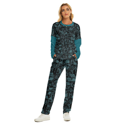 Winter Town Women's Pajama Suit - dark teal 1