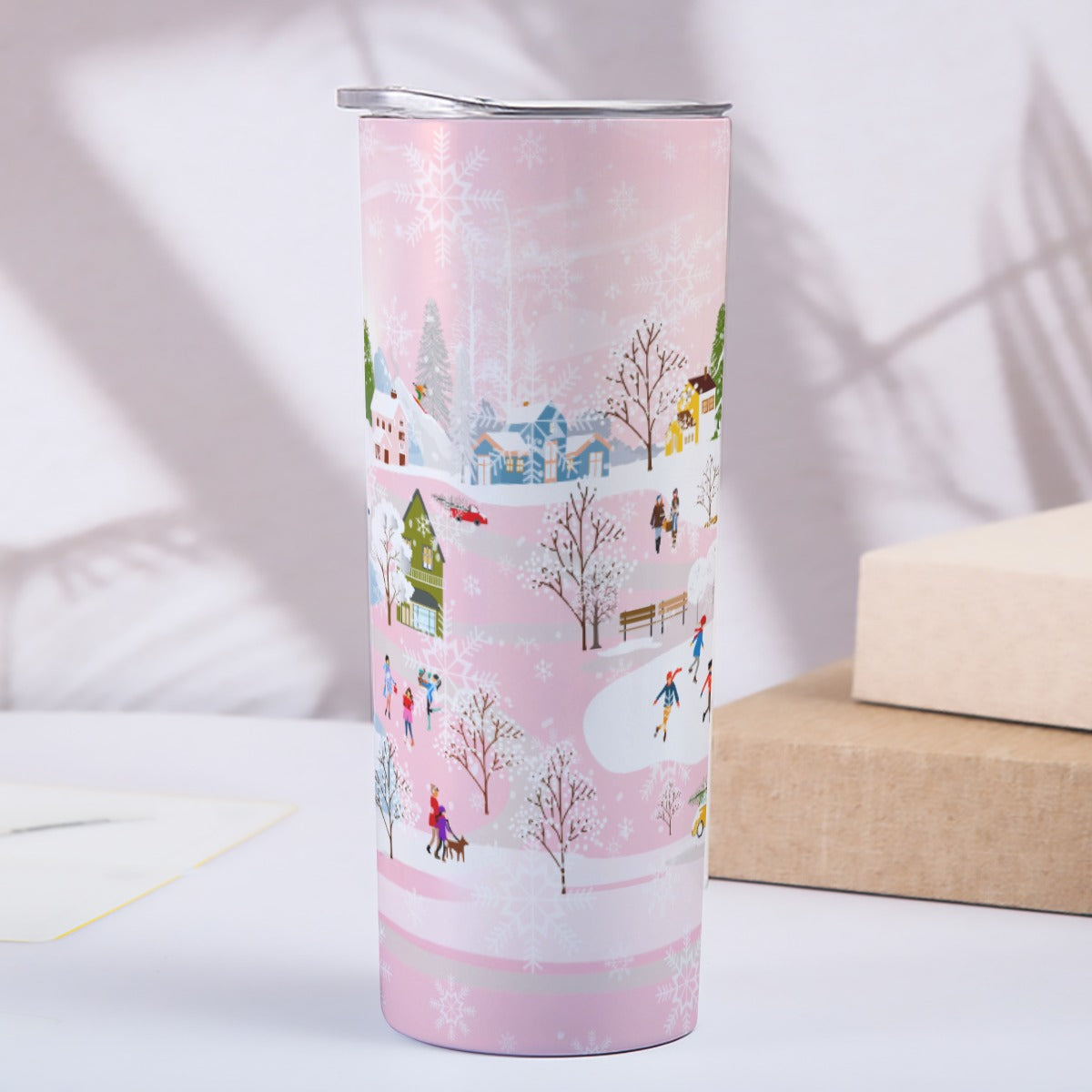 Winter town (pink) 20oz Skinny Tumbler Stainless Steel