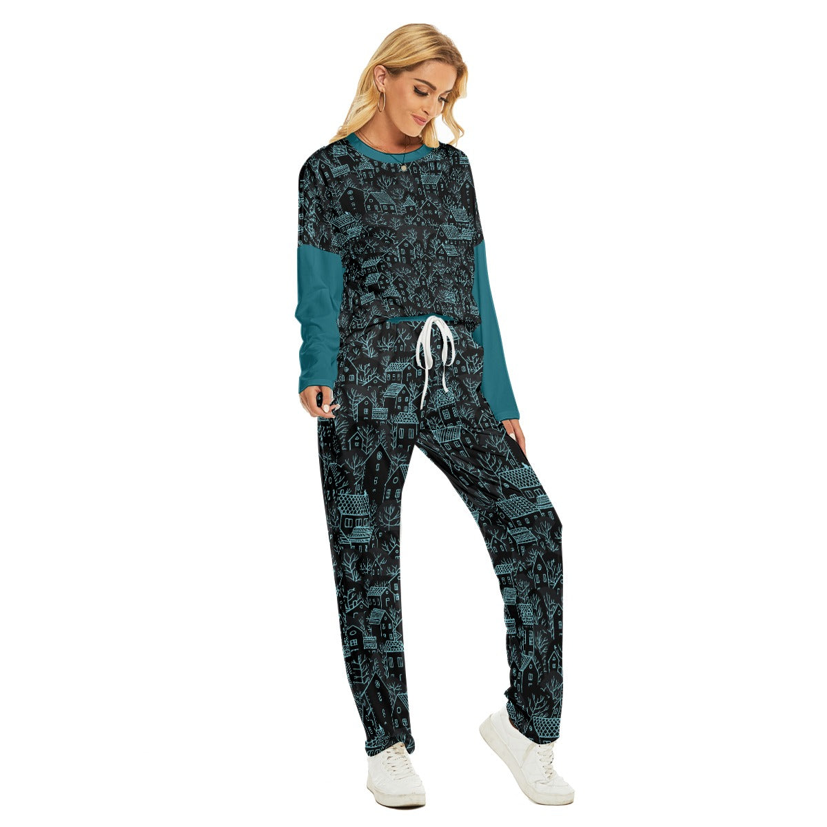 Winter Town Women's Pajama Suit - dark teal 1