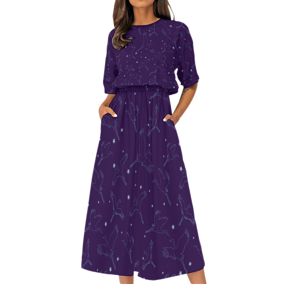 Purple Cranes Maxi Dress