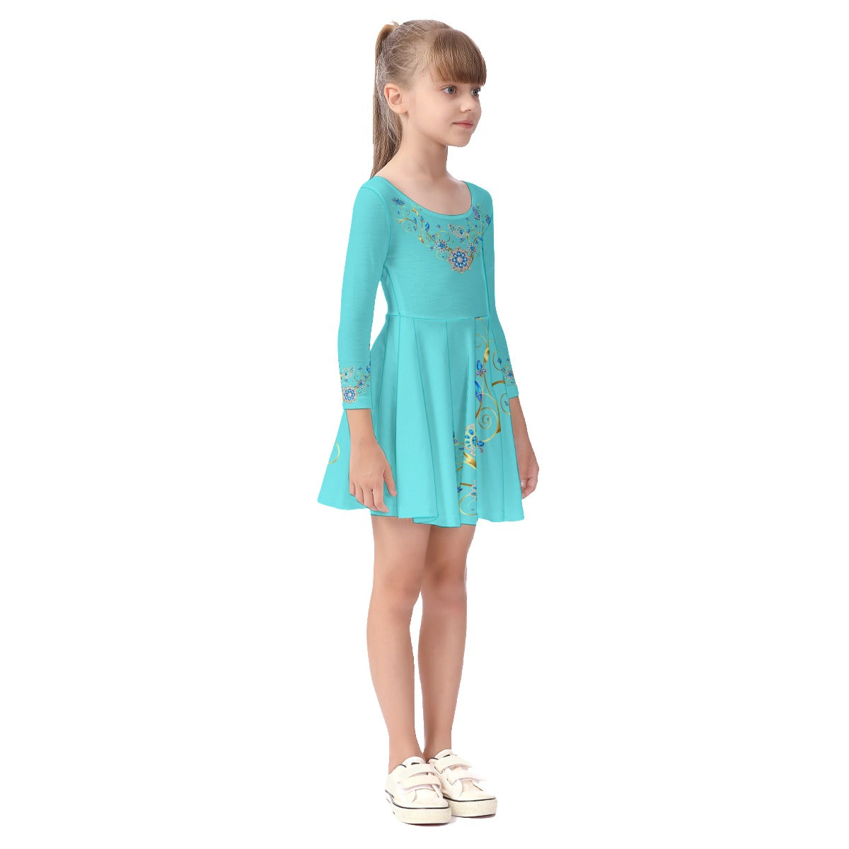 Turquoise Jewels Kid's Long Sleeve Dress