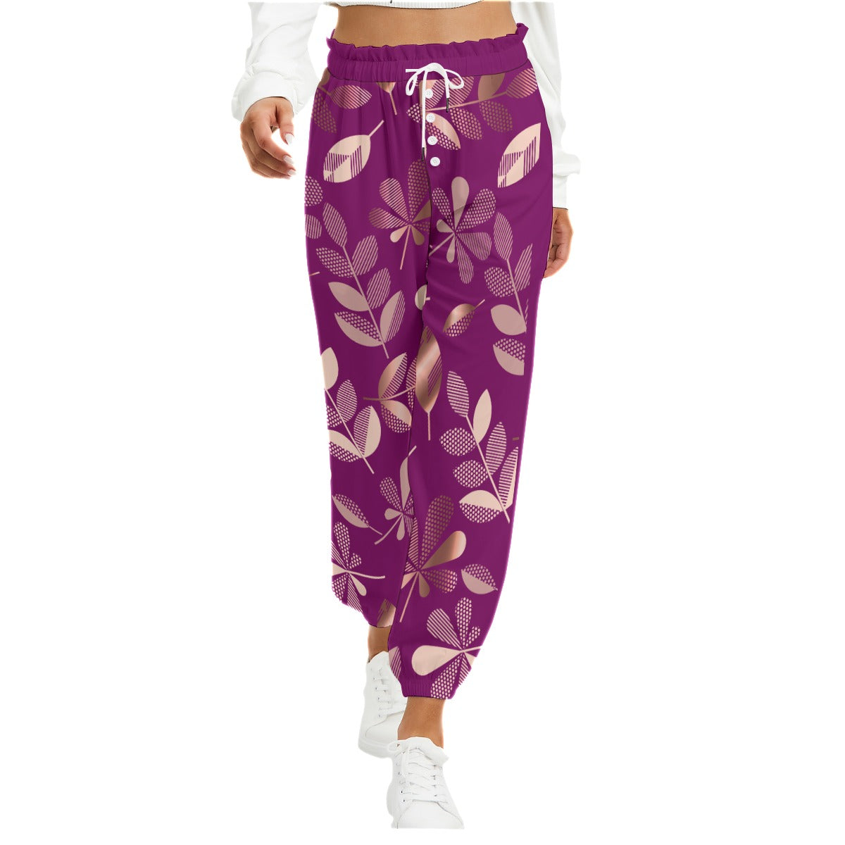 Berry Gold Leaves Women's Pants With Drawstring