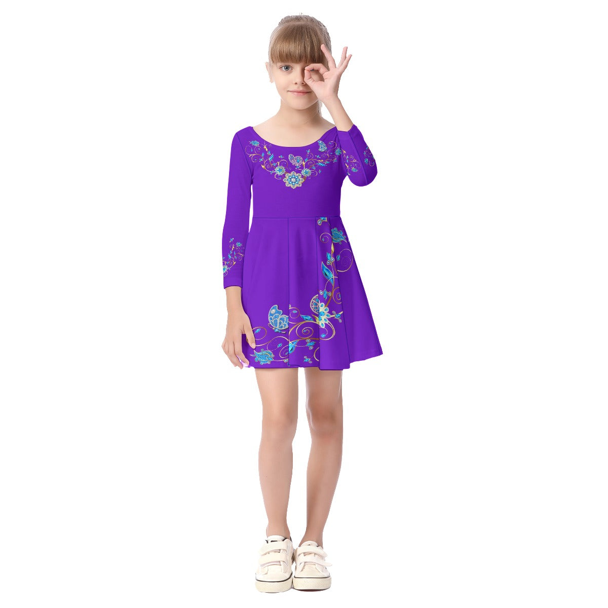Purple Jewels Kid's Long Sleeve Dress