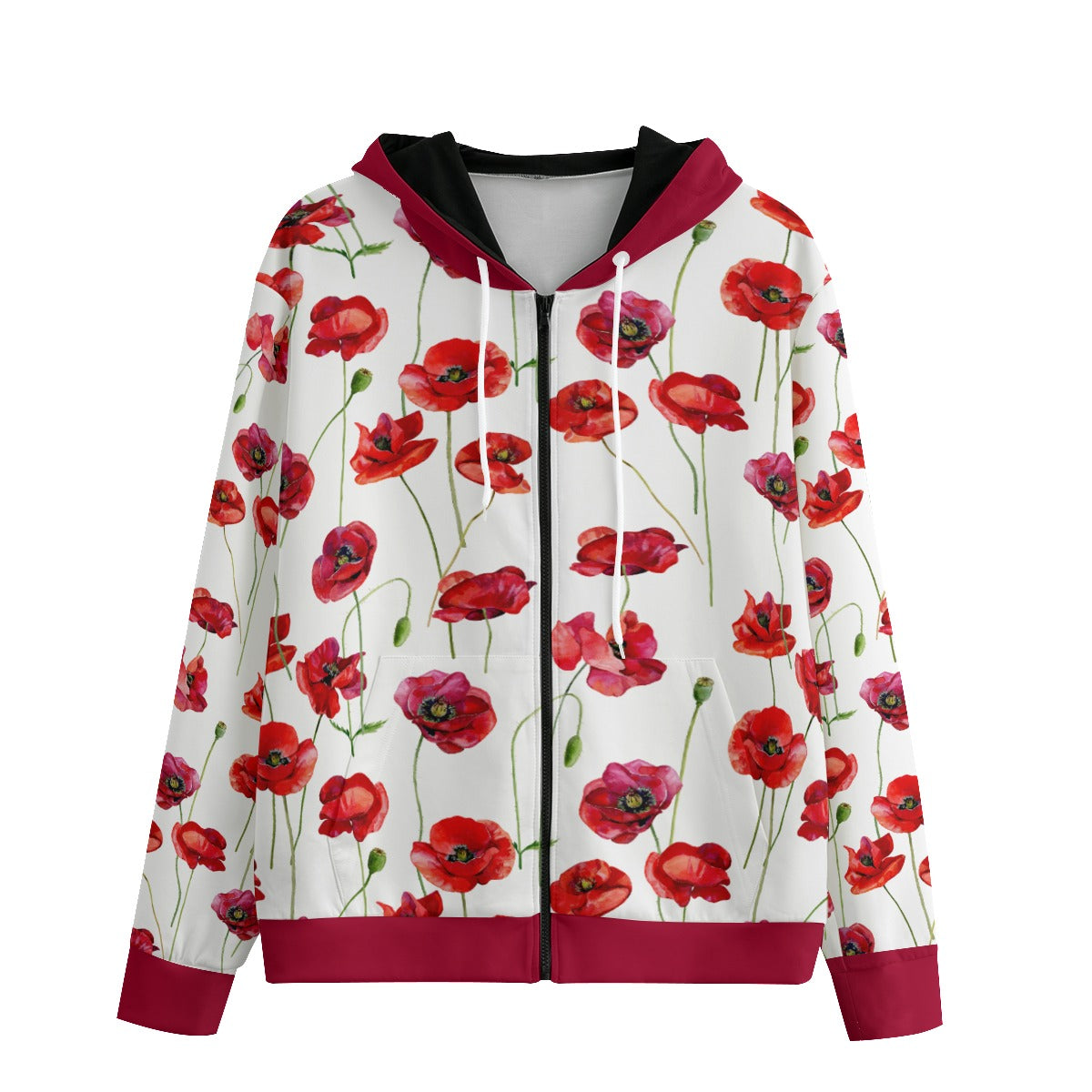 Red Poppies Unisex Hoodie With Zipper Closure | 310GSM Cotton