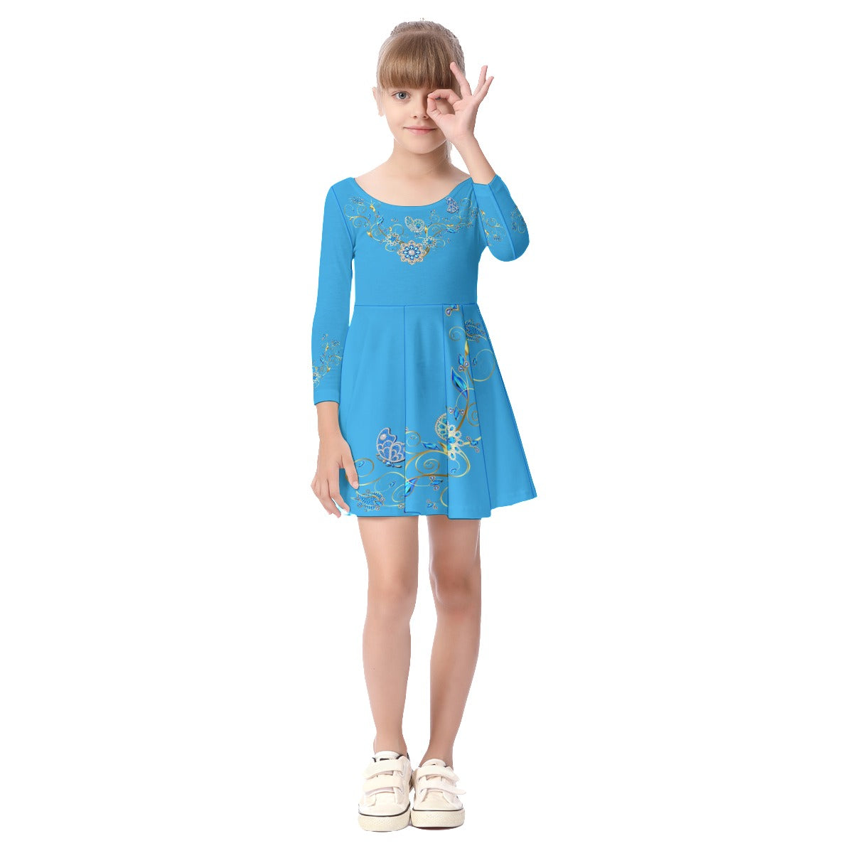 Bright Blue Jewels Kid's Long Sleeve Dress