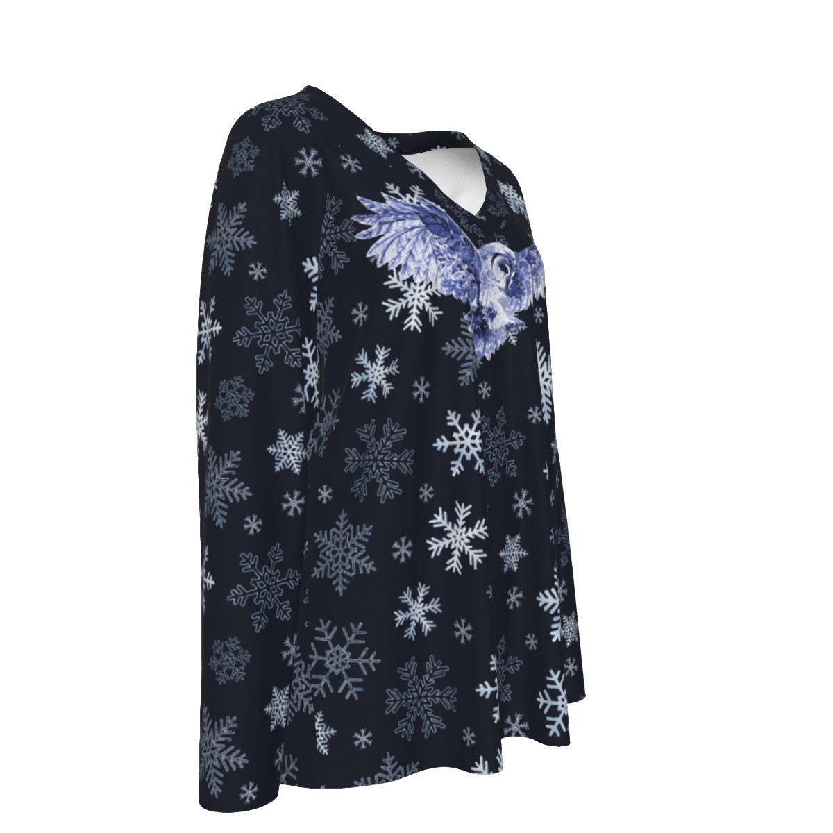 Winter Owl Women's V-neck T-shirt With Long Sleeve