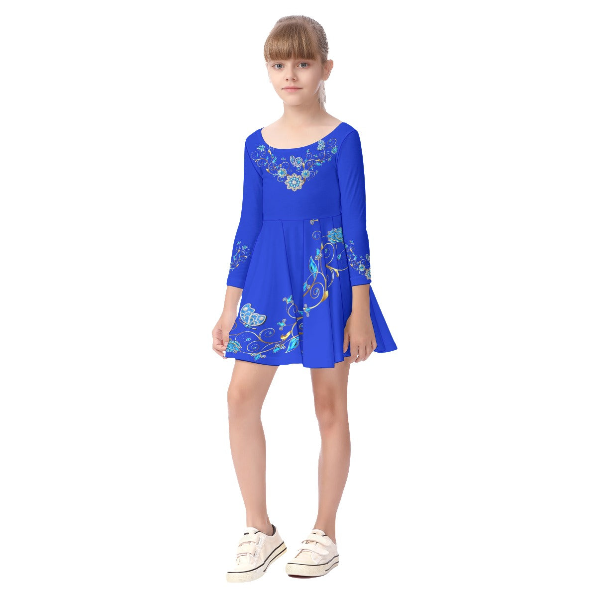 Blue Jewels Kid's Long Sleeve Dress