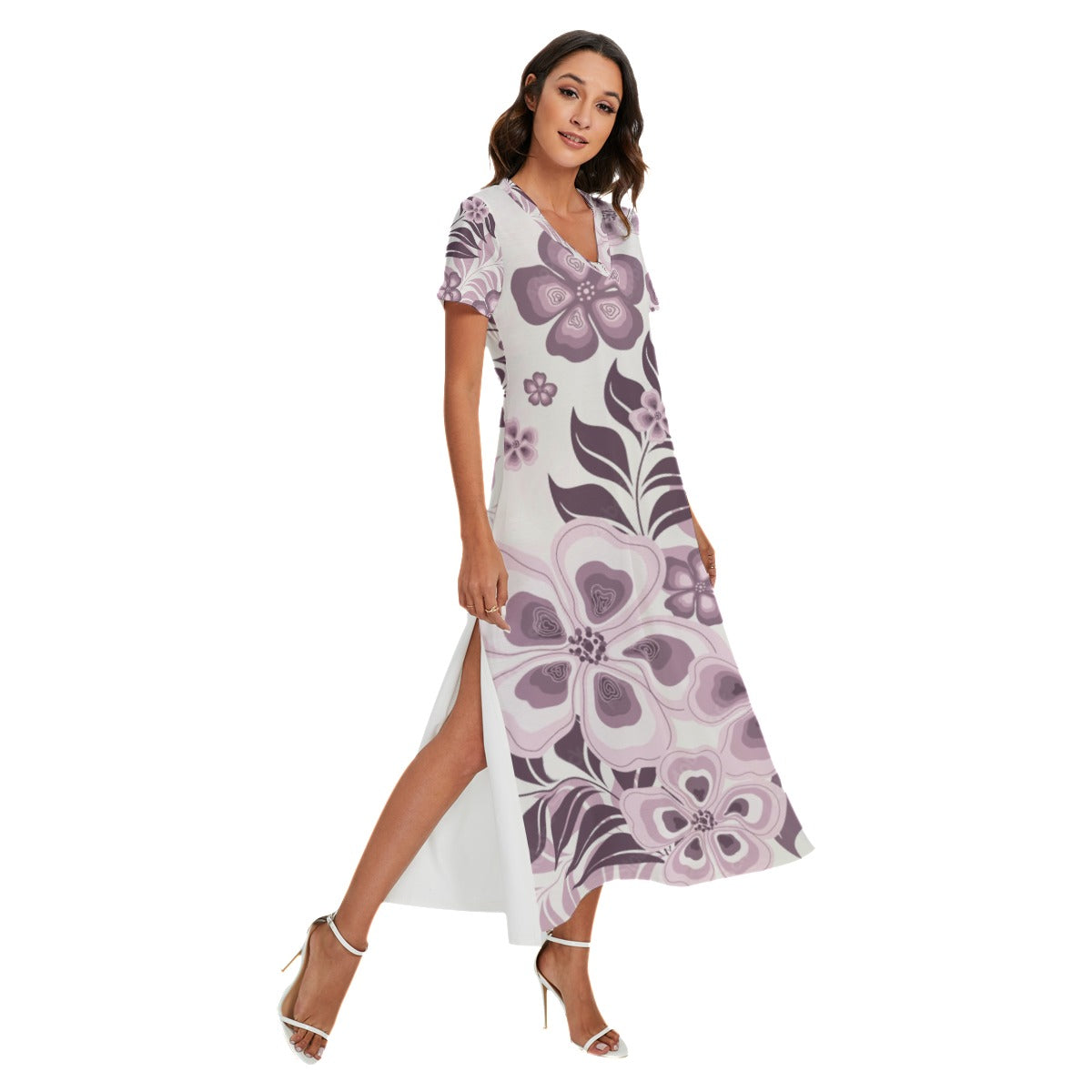 Purple flowers maxi dress