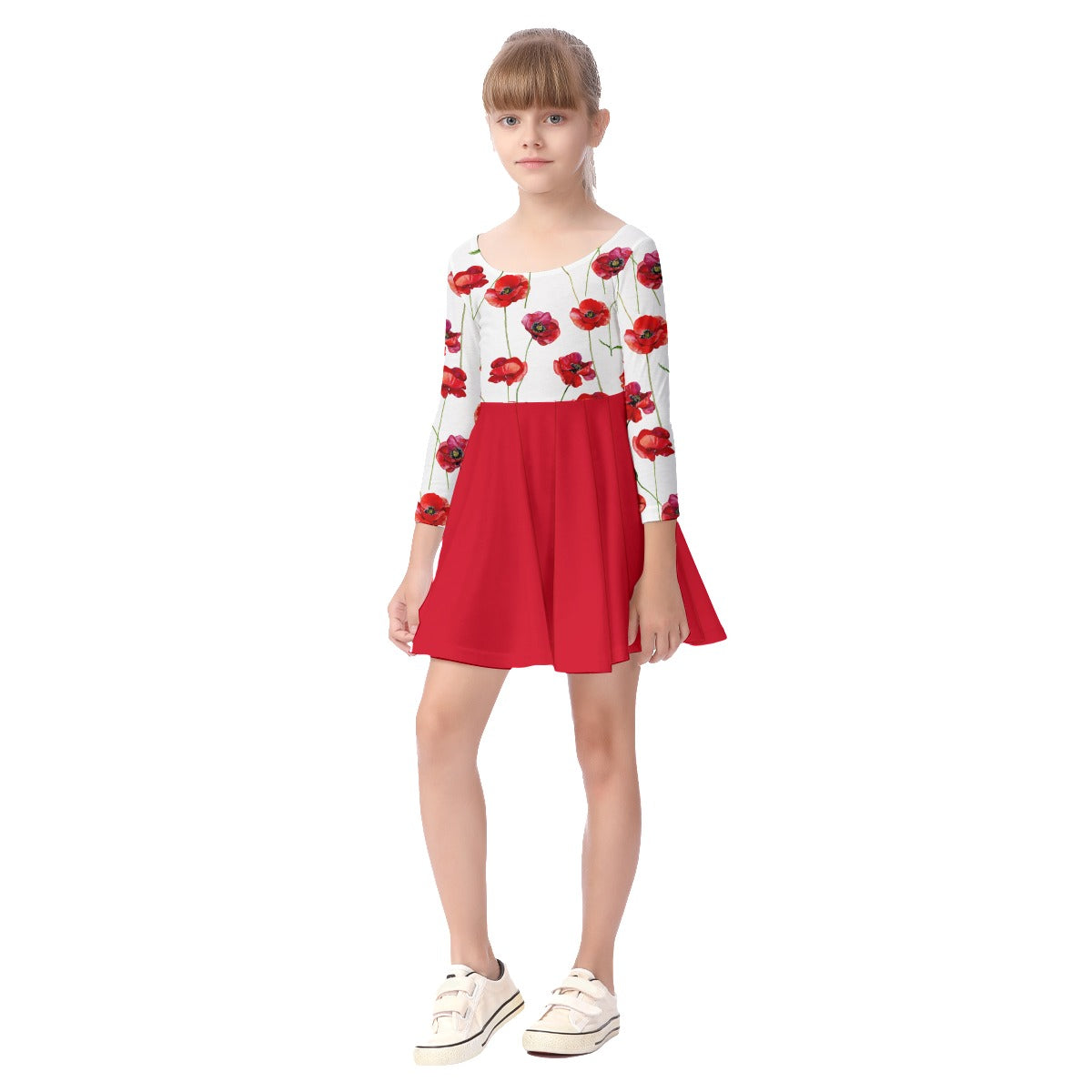 Red Poppies Kid's Long Sleeve Dress