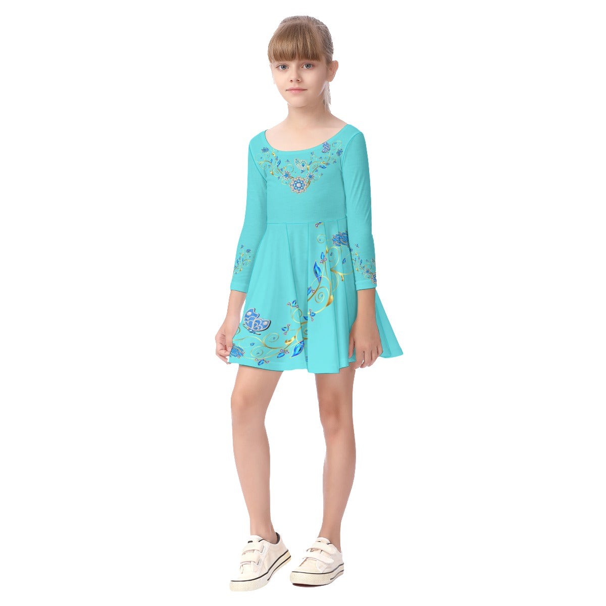 Turquoise Jewels Kid's Long Sleeve Dress